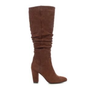 NWT ynot Brown Knee High Boots Scrunchy Design Pointed Toe Faux Suede Size 10